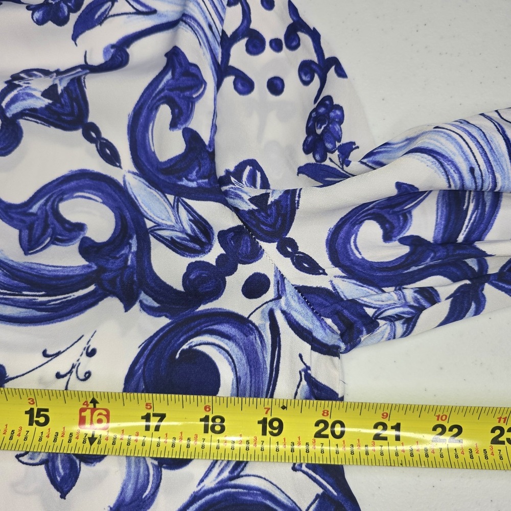 RACHEL ZOE Blue White Baroque Porcelain Print Blouse Long Sleeve Medium -3107 - Picture 7 of 8